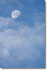 blue sky, moon, clouds