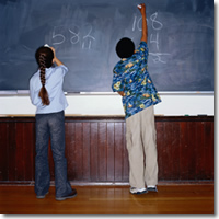 chalkboard, math, students