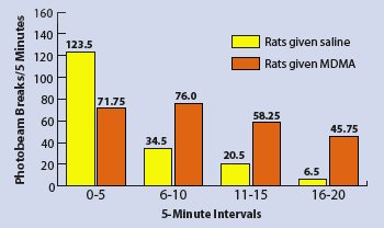 Graph Showing That Rats Prenatally Exposed to MDMA Are More Active Than Unexposed Rats