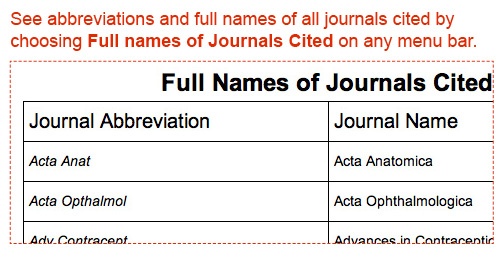 See full names of all journals cited by choosing Full Names of Journals Cited on any menu bar.