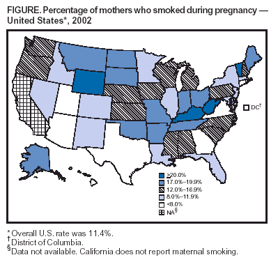 percentage of mothers who smoked during pregnancy 2002